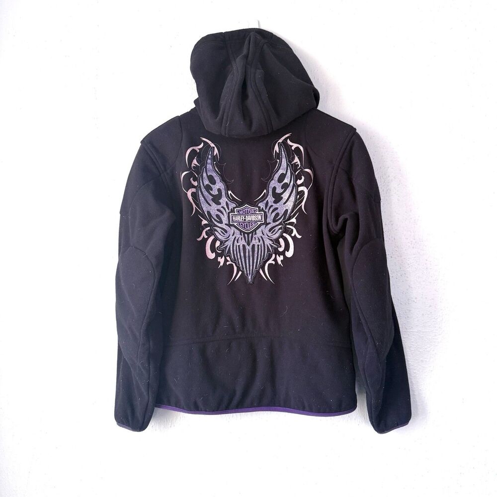 Harley Davidson Jacket Womens Black Full Zip Motorcycle Hooded Embroidered sz M
